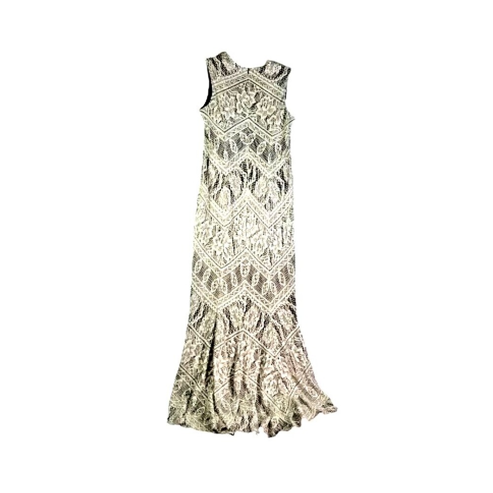 Vtg DAMIANOU Dress Gold Crochet Lace Overlay Black Sz Small Long Sparkly - Picture 7 of 10